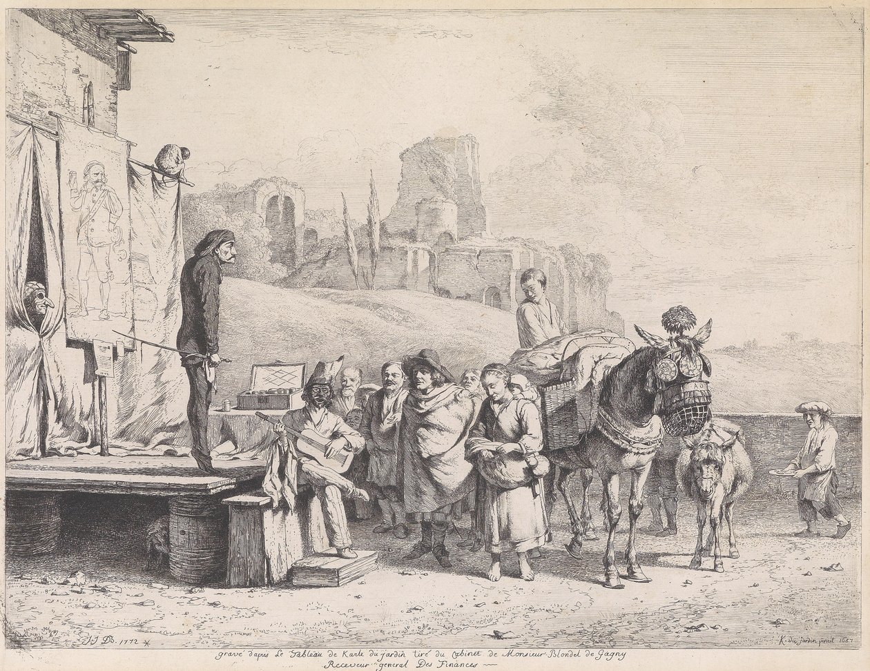Theater Caravan in an Italianizing Landscape with Ruins by Jean Jacques de Boissieu