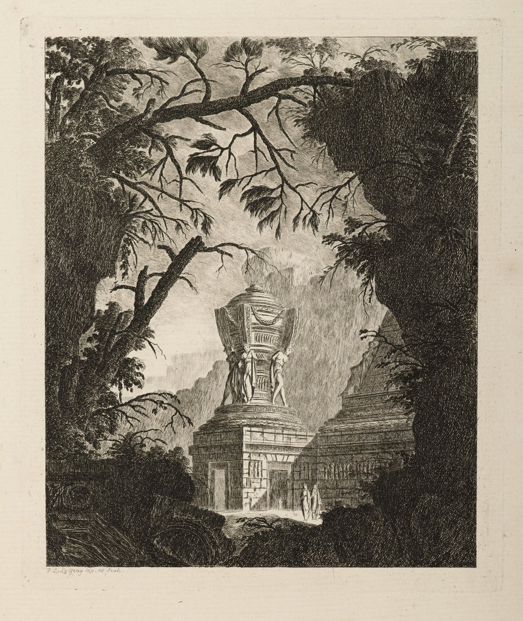 Monumental Tomb with Three Women Leaning Back from the Series Tombs by Jean Laurent Legeay