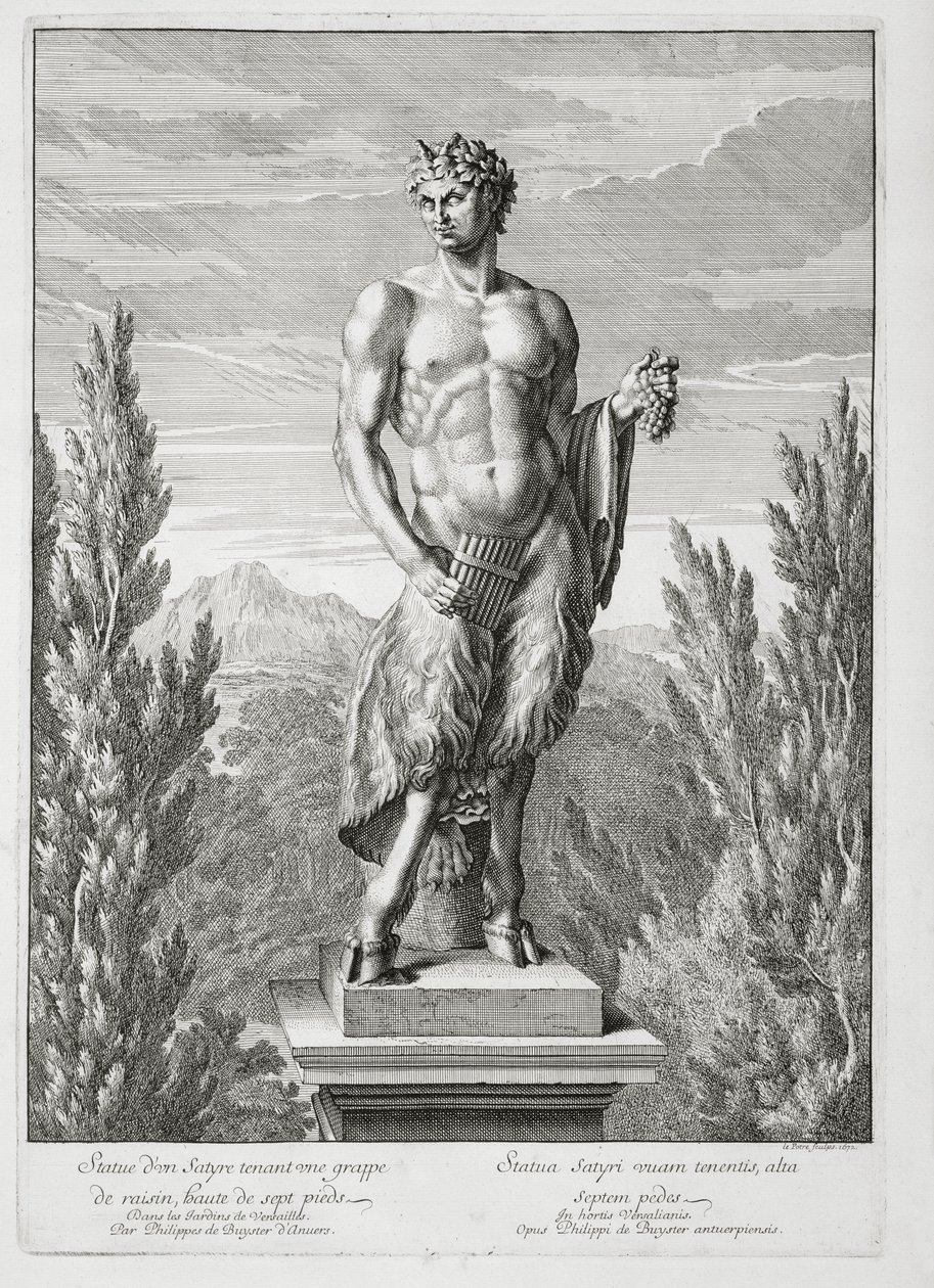 Statue of a Satyr holding a bunch of grapes, Versailles by Jean Lepautre