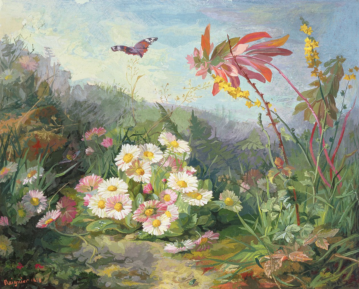 Wild Flowers and Butterfly, 1858 by Jean Marie Reignier