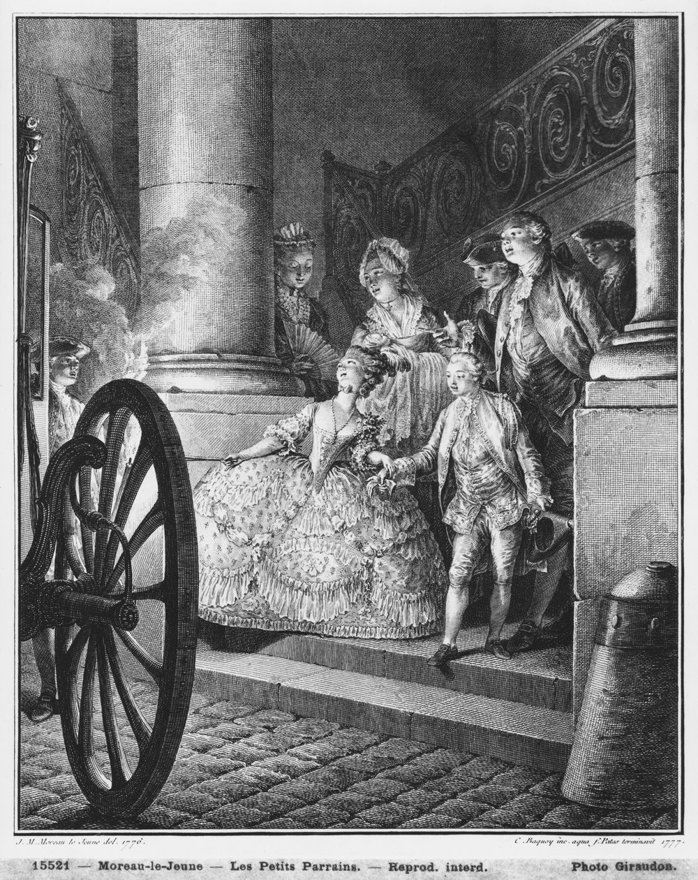 The Little Godfathers, engraved in 1777 by Pierre Charles Baquoy and Charles Emmanuel Patas by Jean Michel the Younger Moreau