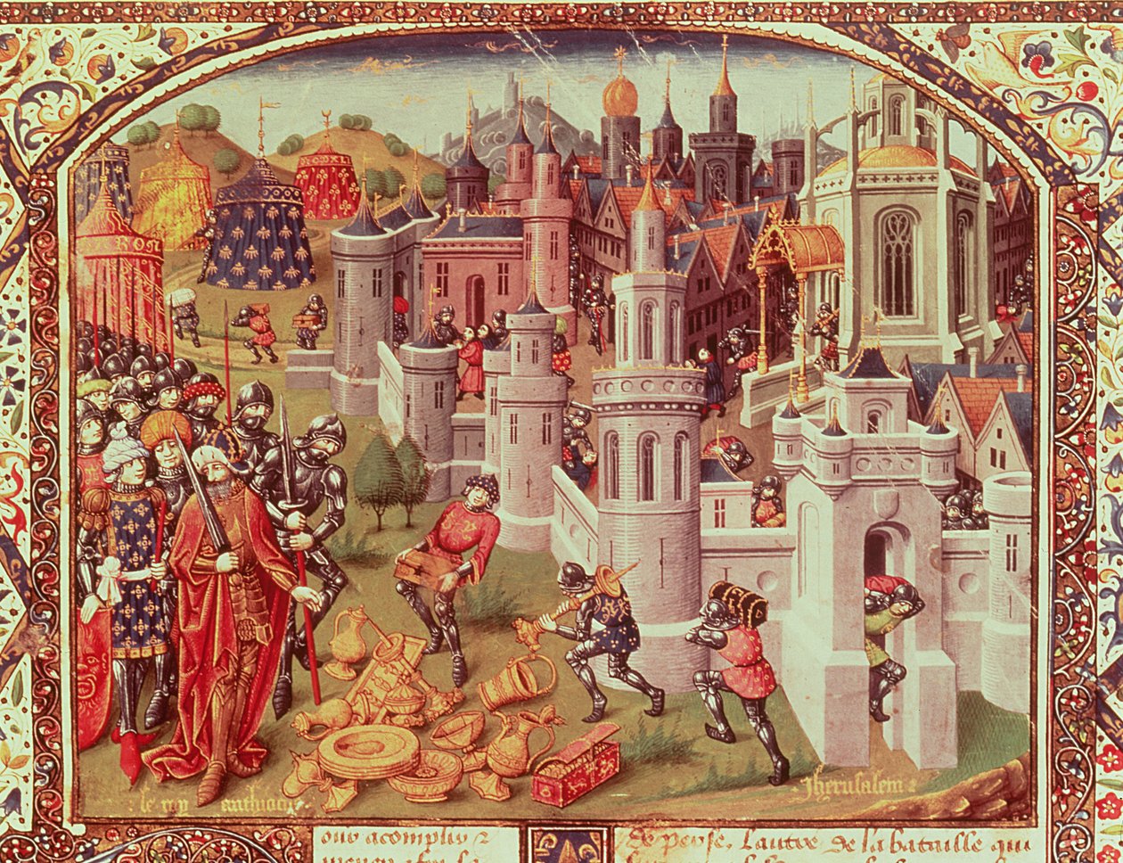 The Looting of Jerusalem after the Capture by the Christians in 1099, Illuminated Miniature from a Universal Chronicle, 1440 by Jean de Courcy