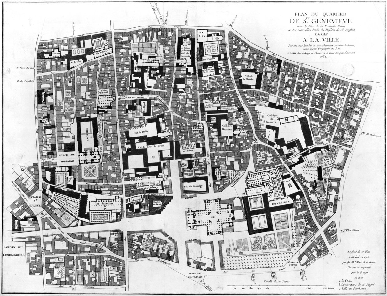 Map of Sainte-Genevieve area, Paris, 1756 by Jean de La Grive
