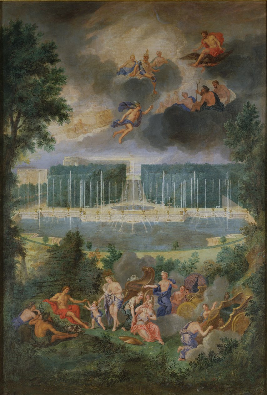 The Groves of Versailles. View of the pool of Neptune and walkway with the Judgement of Paris by Jean the Younger Cotelle