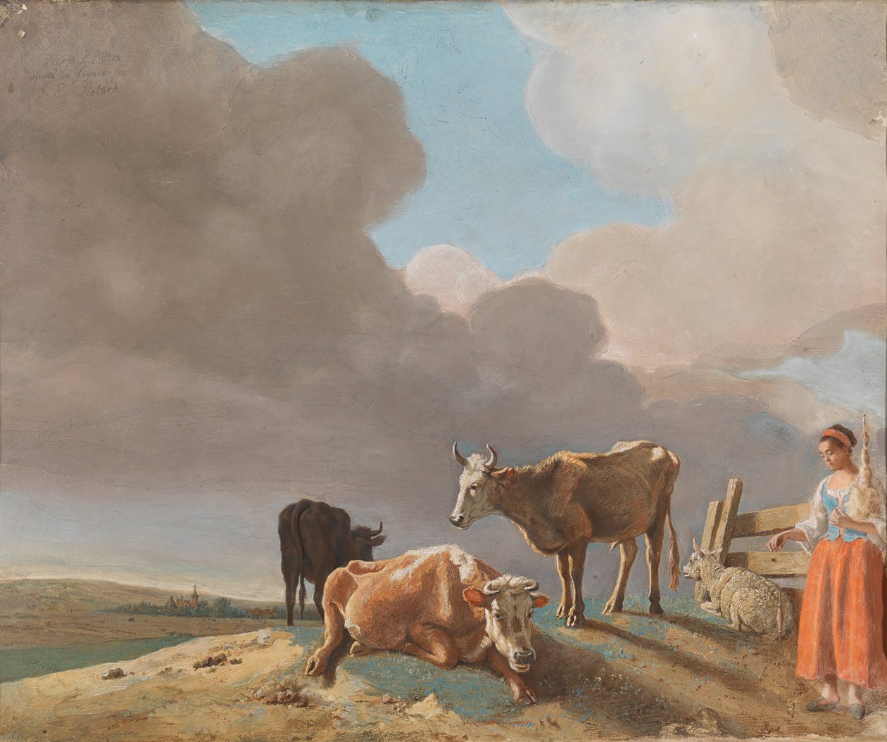 Landscape with Cows, Sheep, and Shepherdess by Jean Étienne Liotard