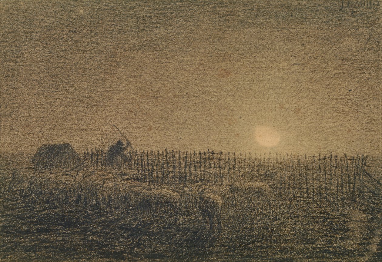 The Shepherd at the Fold by Moonlight by Jean Francois Millet