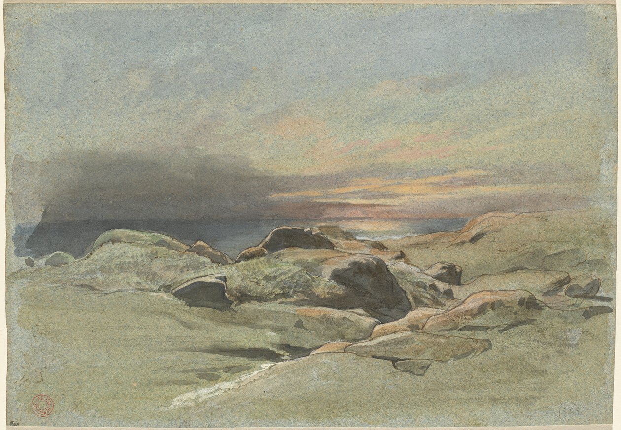 Sunset from a Rocky Coastline by Jean Achille Benouville