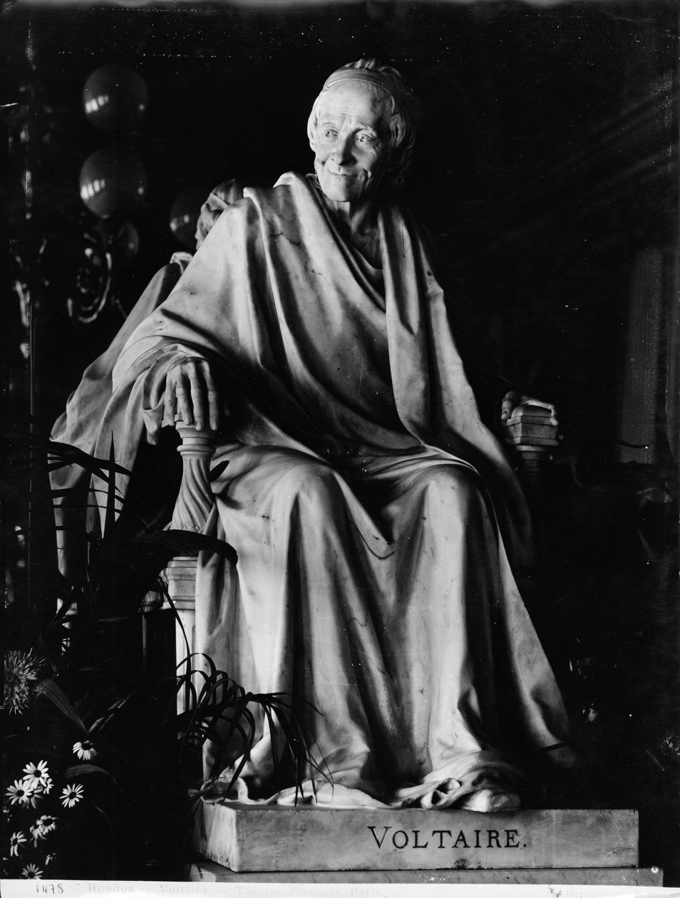 Seated sculpture of Voltaire (1694-1778) by Jean Antoine Houdon