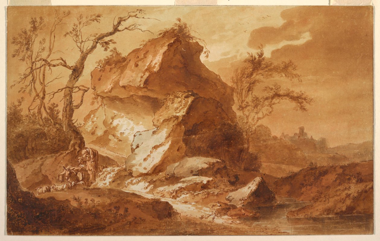 A Mountainous Landscape by Jean Baptiste Huet