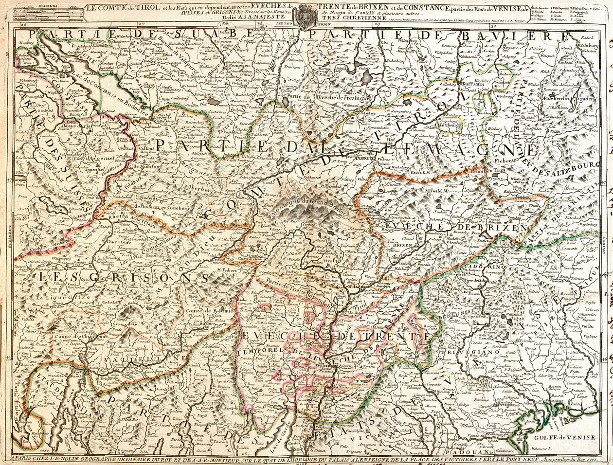 Map of Tyrol Province (Germany) (engraving) by Jean Baptiste Nolin