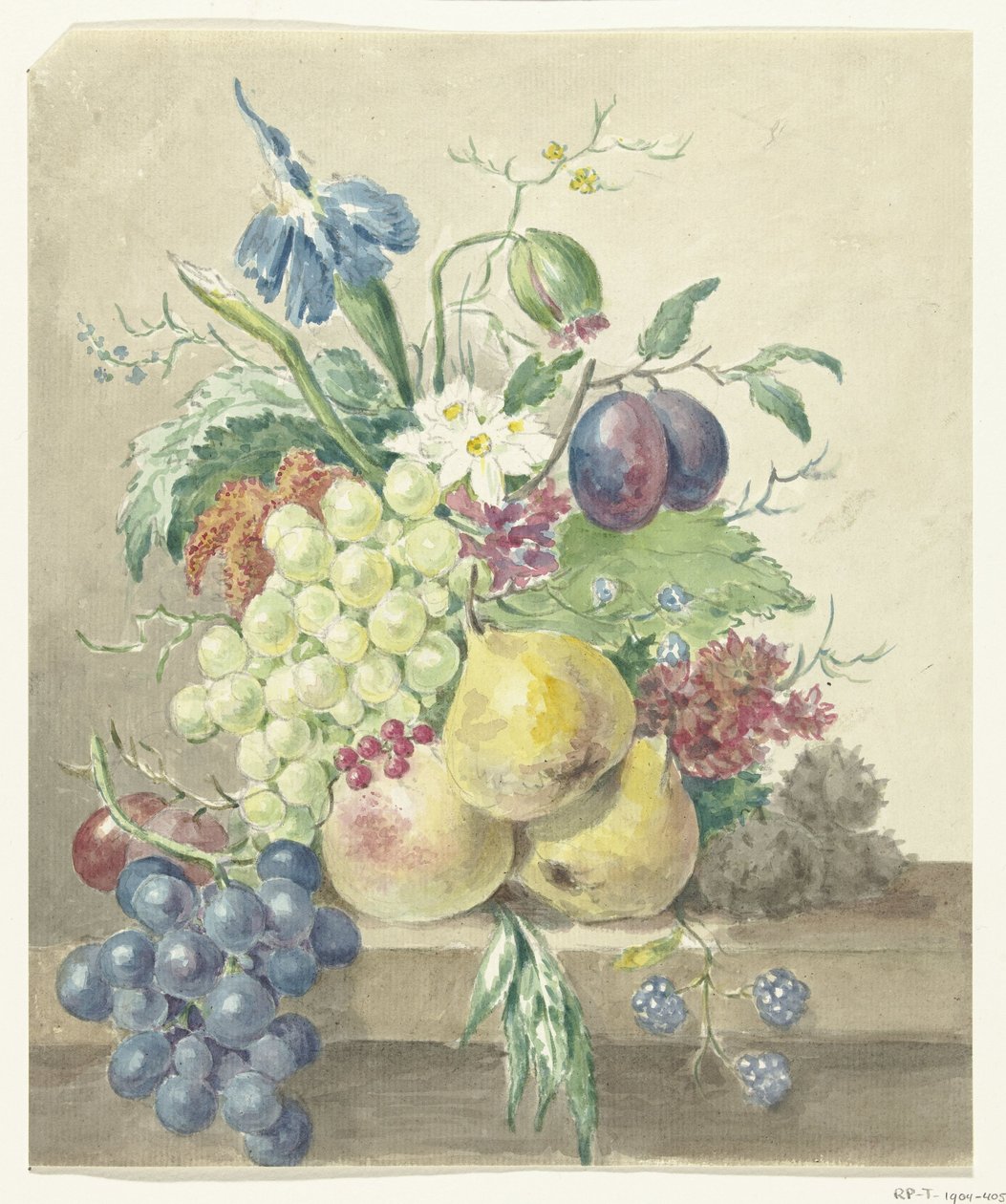 Still Life of Flowers and Fruits by Jean Bernard