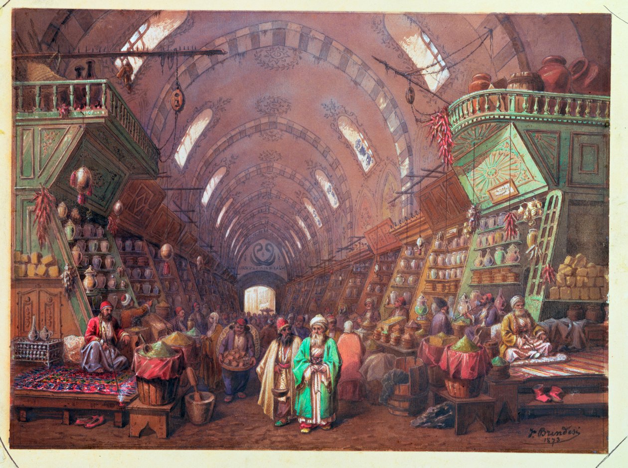 A Bazaar in Constantinople, 1873 by Jean Brindesi