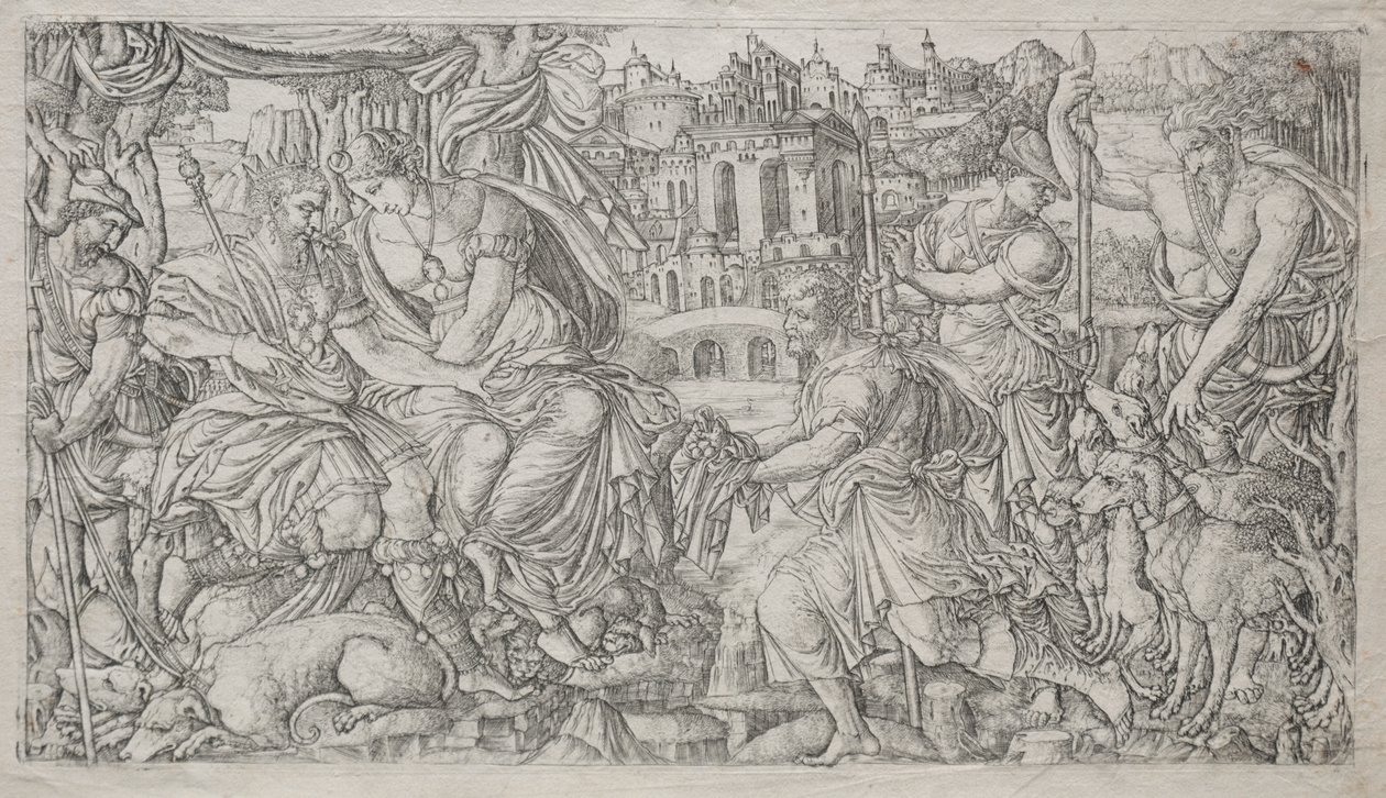 Huntsman Presenting a Gift to a King by Jean Duvet