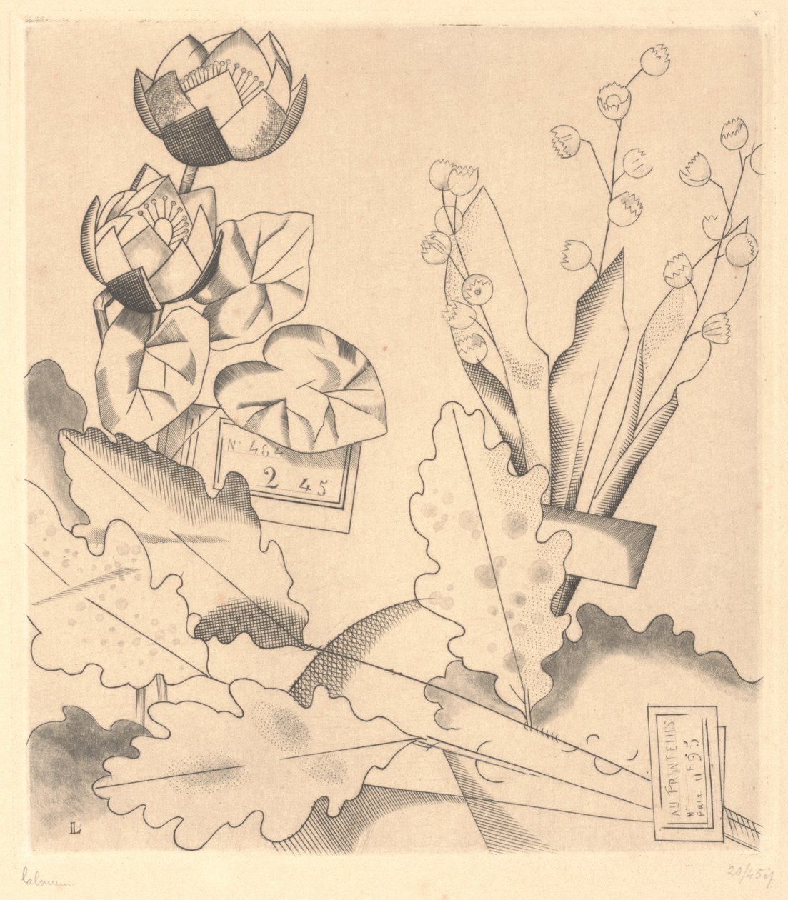 Artificial Flowers: Water Lilies and Lily-of-the-Valley by Jean Emile Laboureur