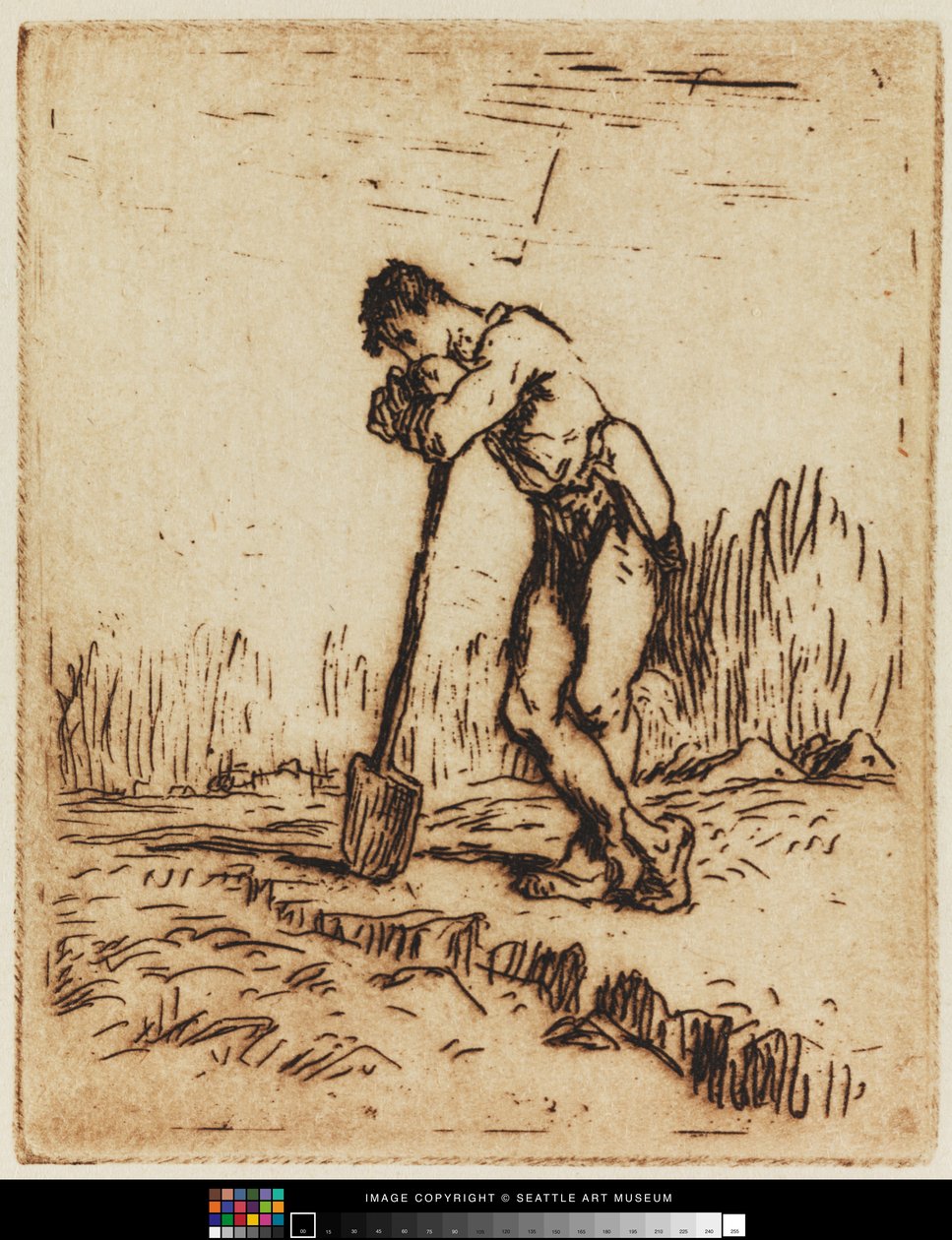 Man Leaning on His Spade by Jean Francois I Millet