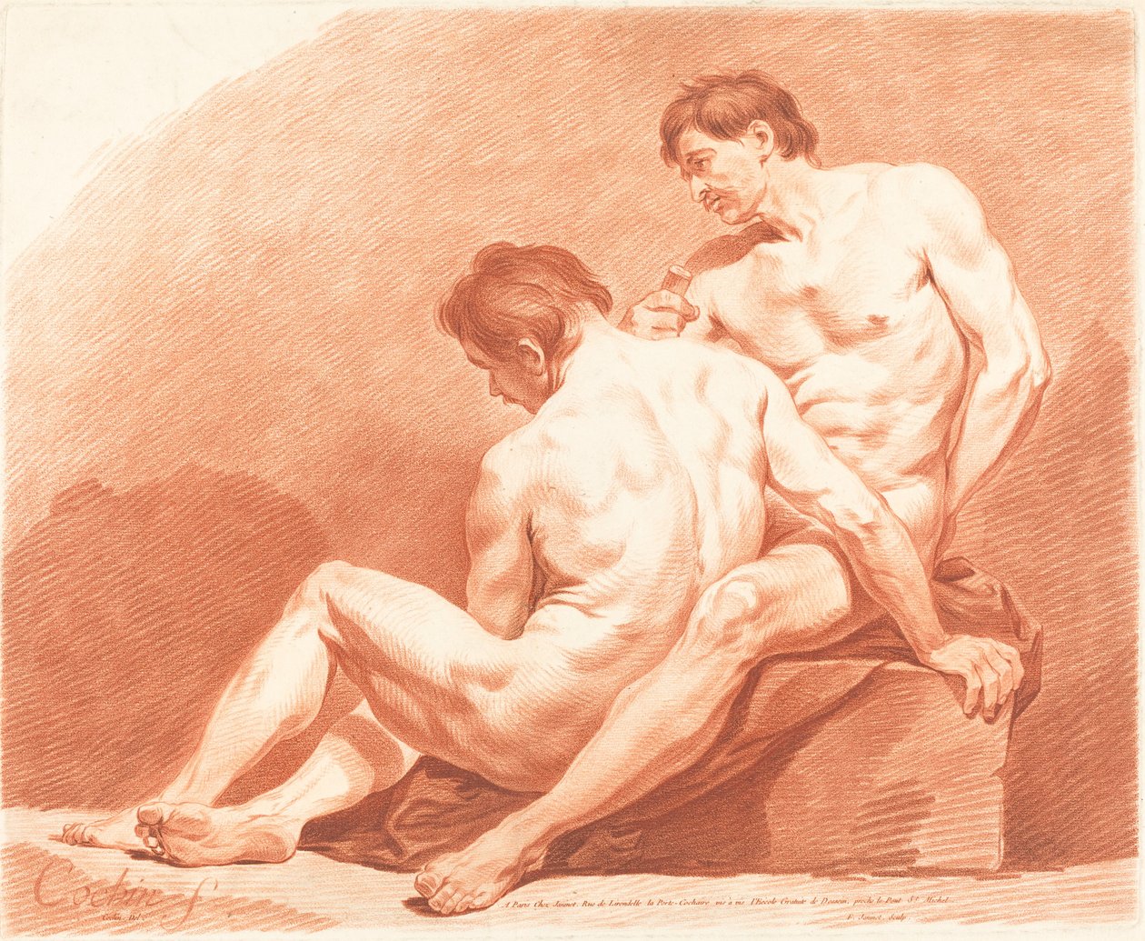 Two Male Nudes by Jean Francois Janinet