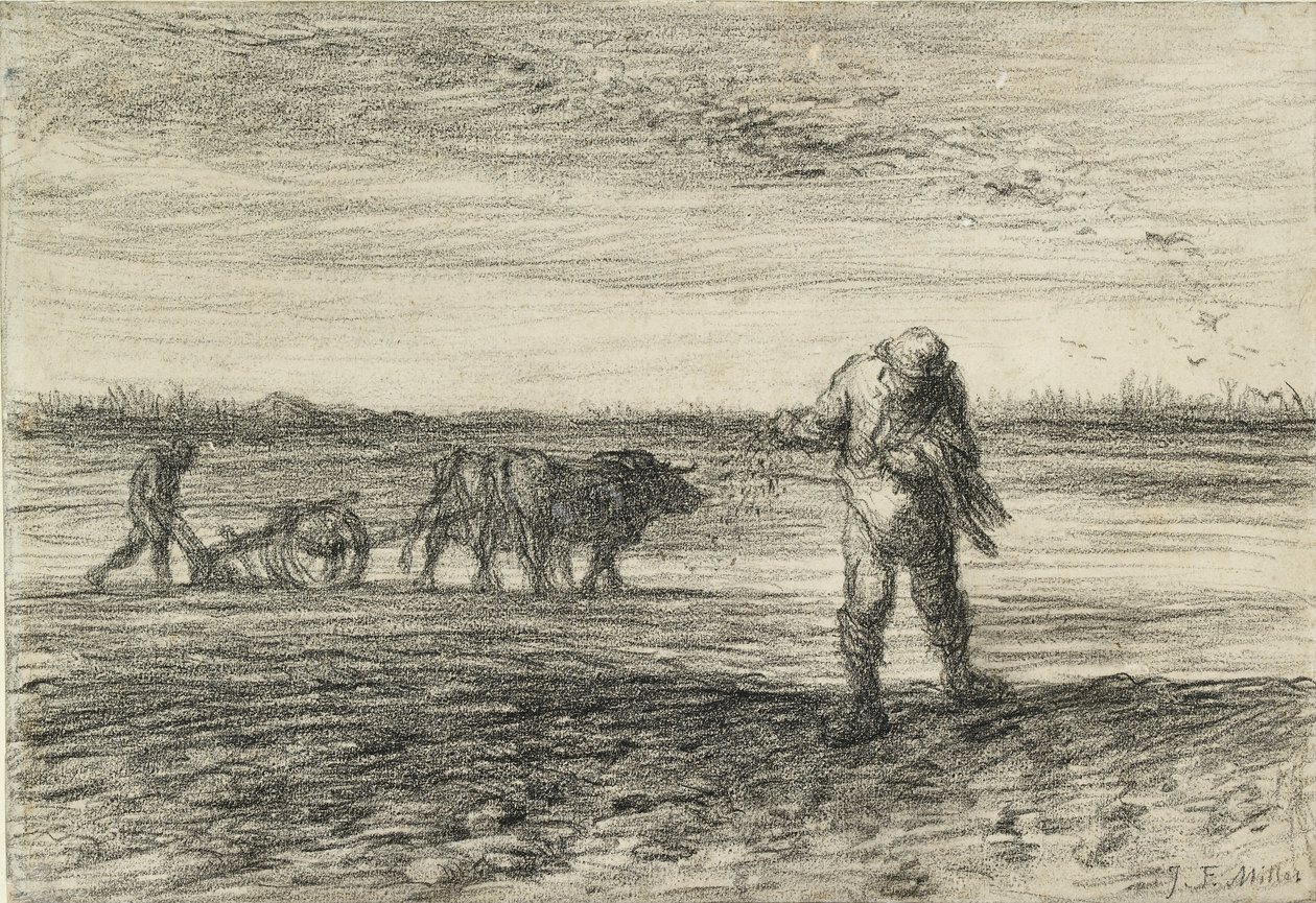 Man ploughing and another sowing by Jean Francois Millet