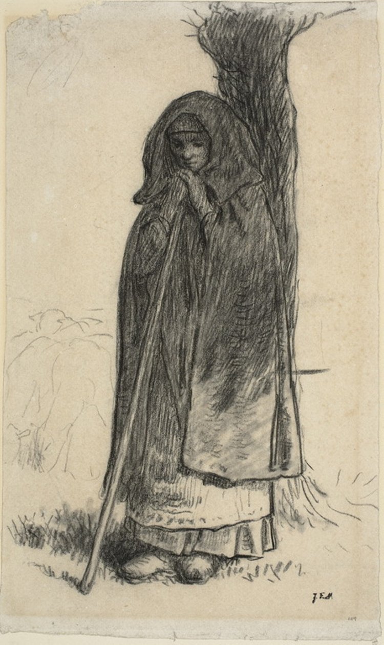 Shepherdess Leaning Against a Tree by Jean Francois Millet