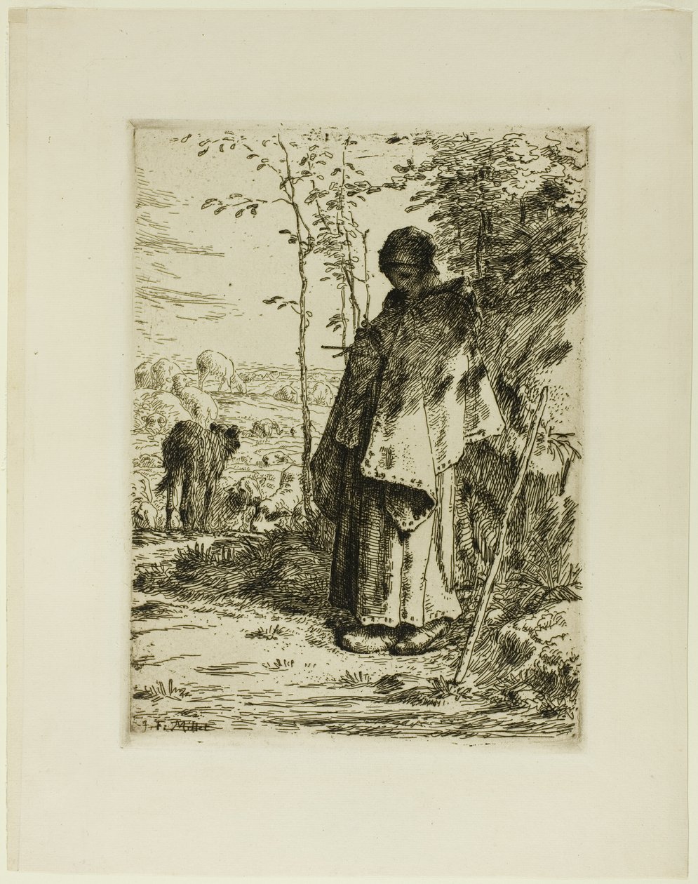 The Shepherdess Knitting by Jean Francois Millet