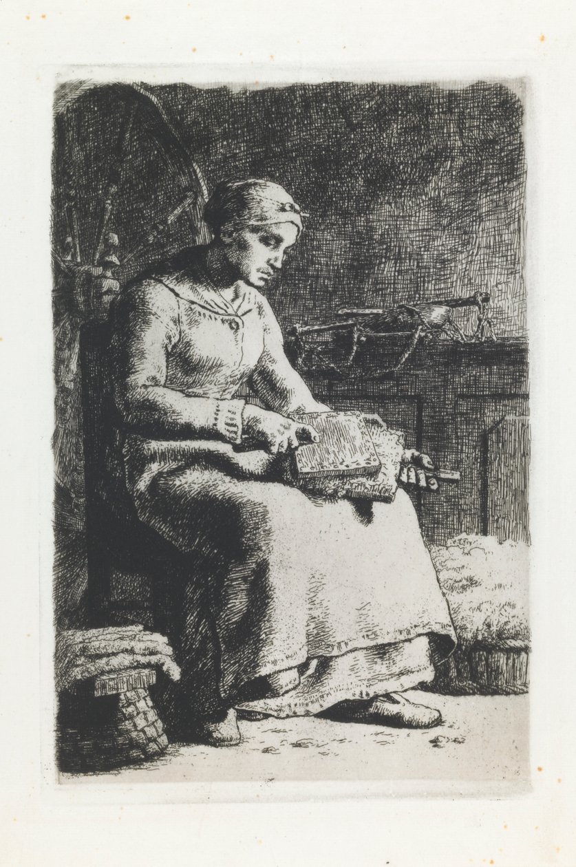 Woman Carding Wool by Jean Francois Millet