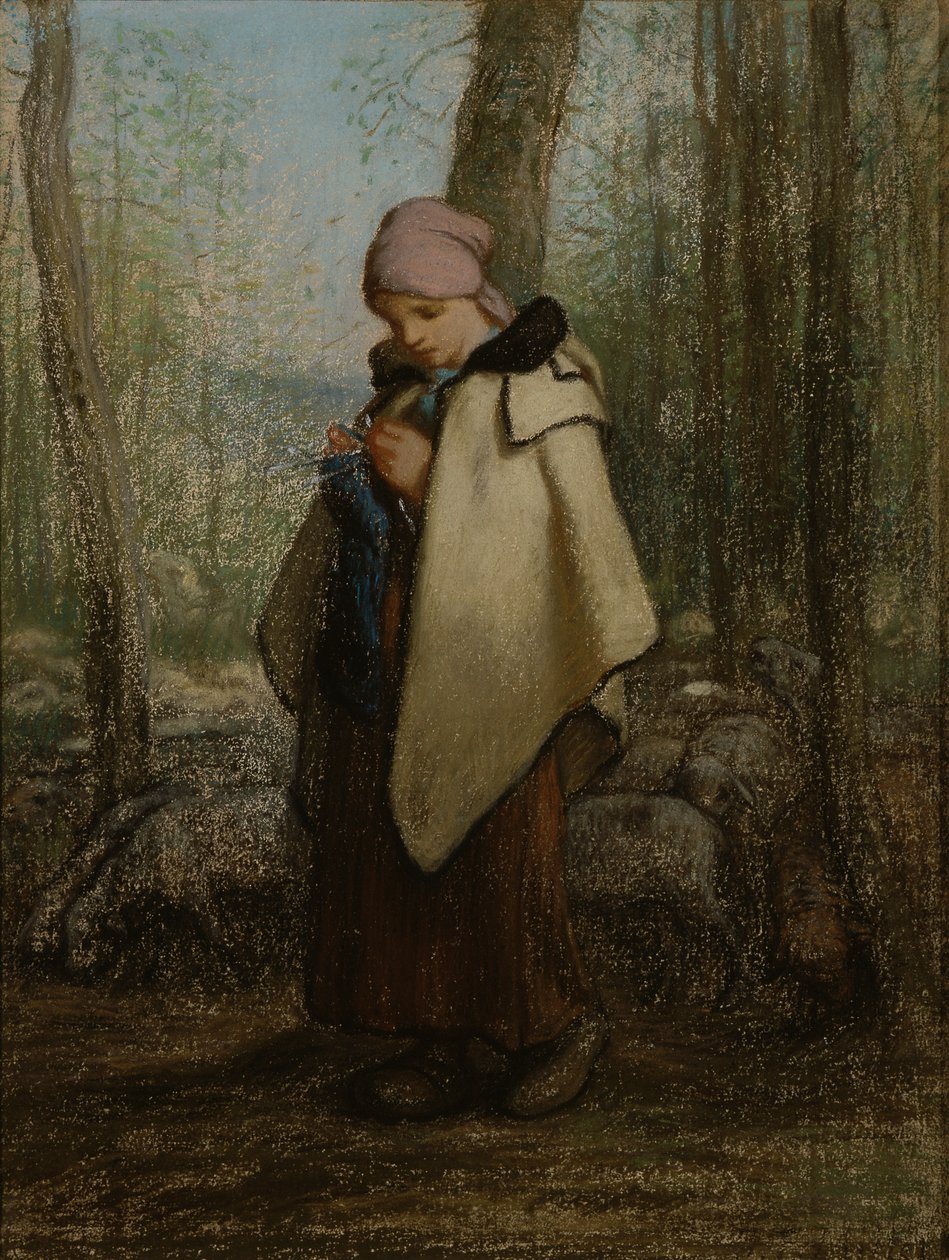 The Knitting Shepherdess by Jean Francois Millet