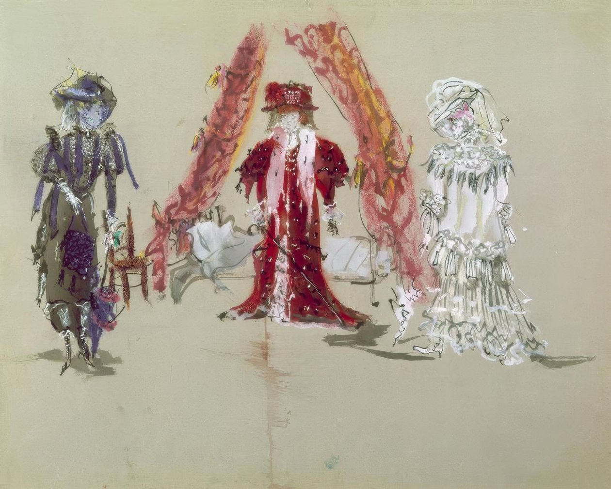 Stage Design with Figurines for the Premiere by Jean Giraudox