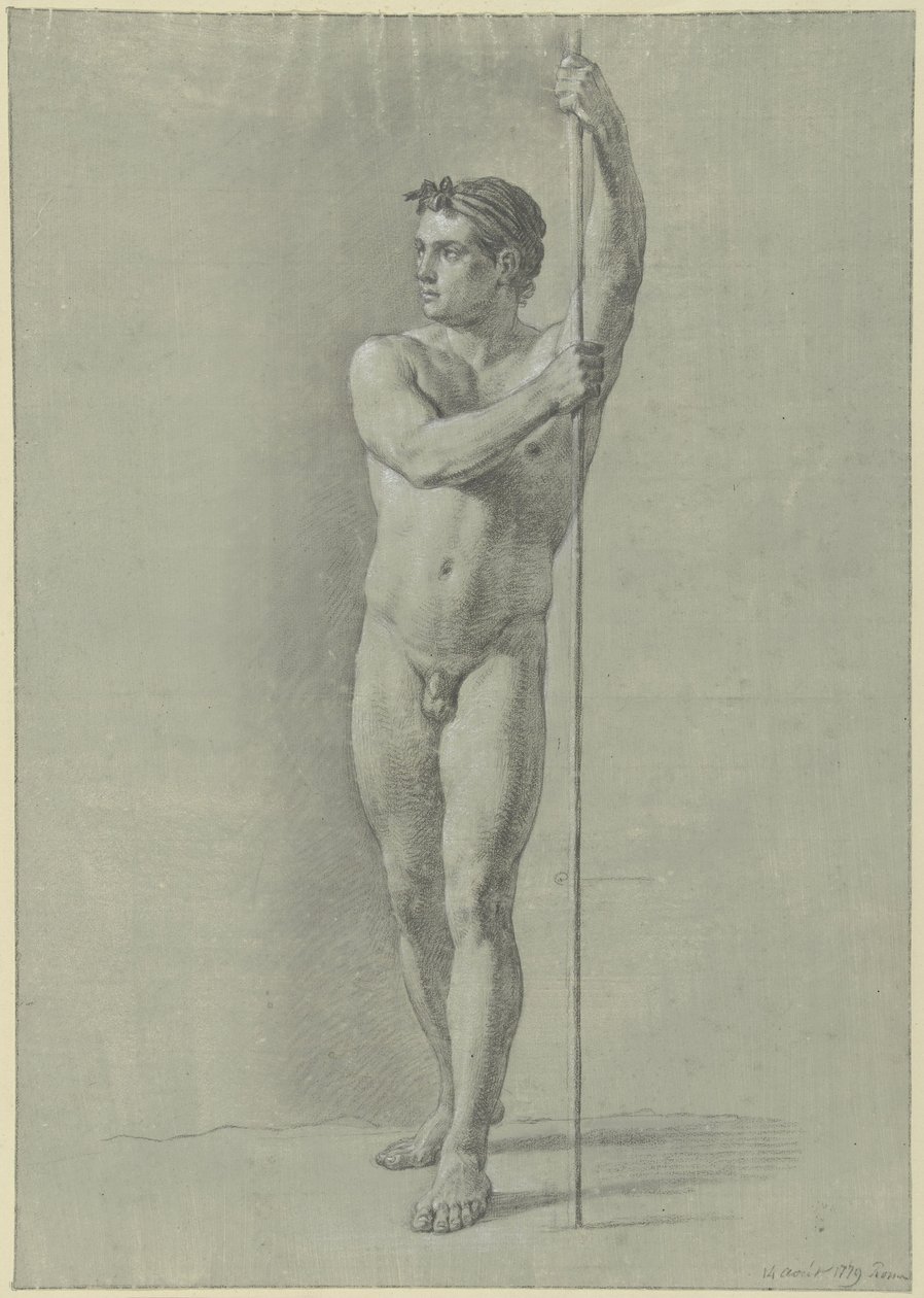 Standing Male Nude with a Stick by Jean Grandjean