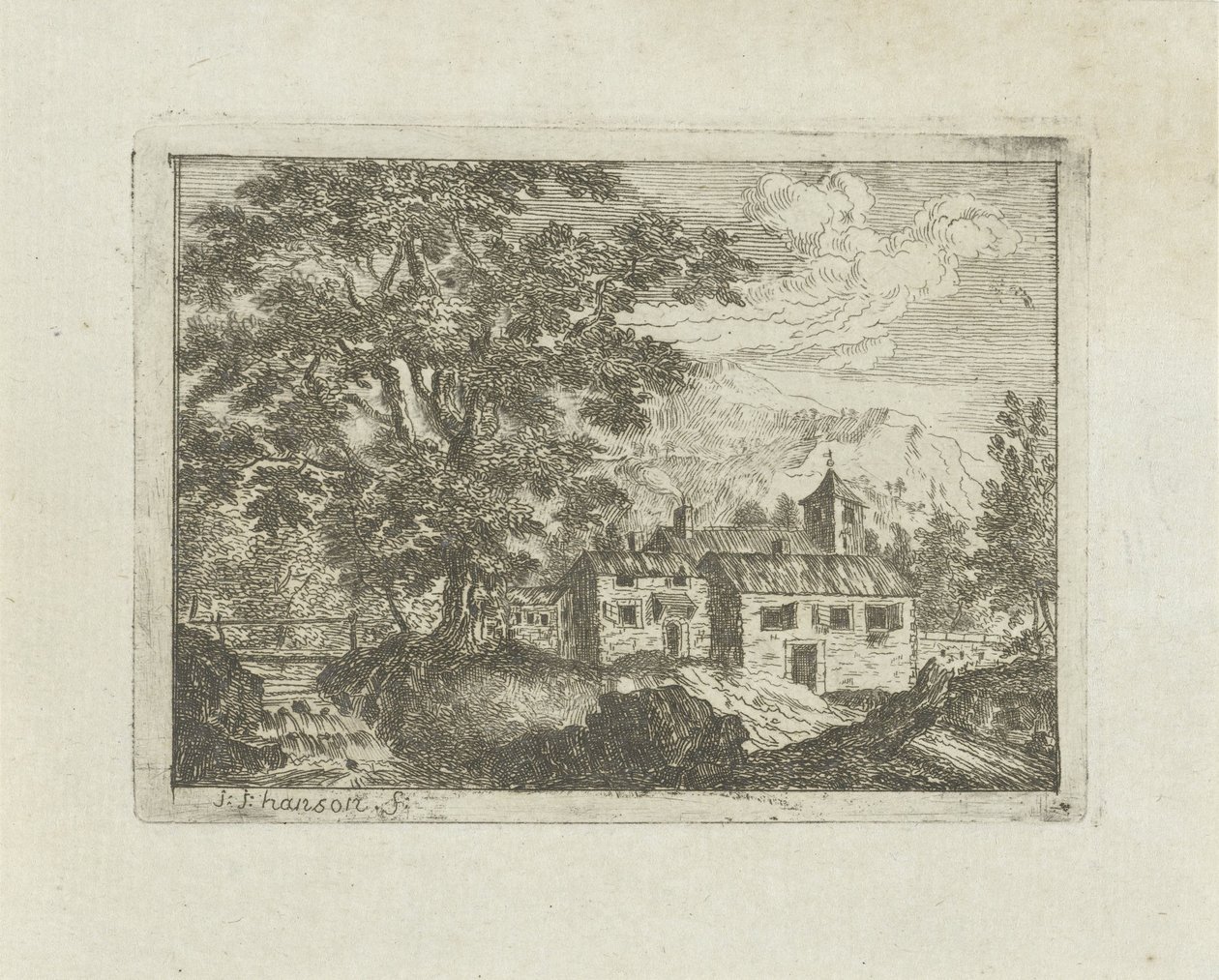 Fortified House by a Waterfall by Jean Joseph Hanson