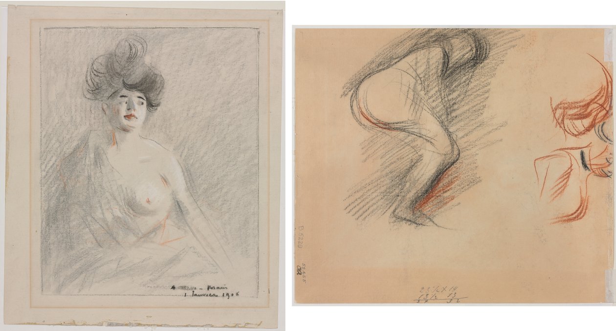 Courtesan (recto) Figure Sketches (verso) by Jean Louis Forain