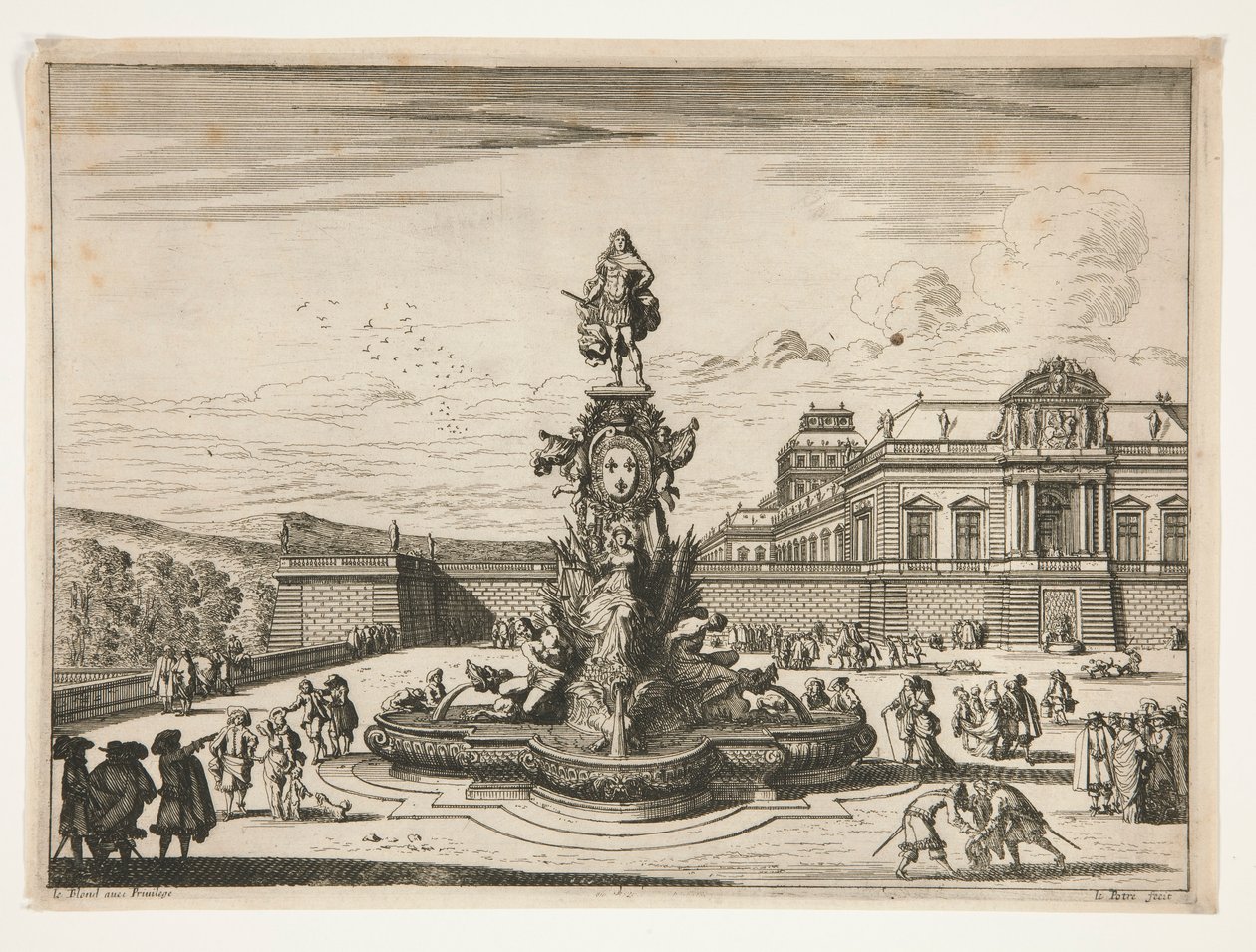 Fountain, with palace at right rear by Jean le Pautre