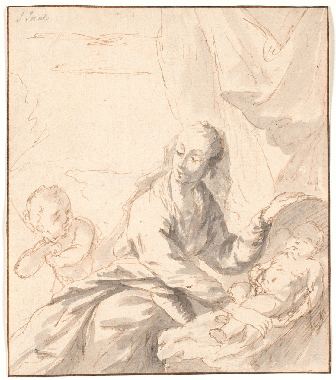 Mary with Baby Jesus in the Cradle and John by Jens Juel
