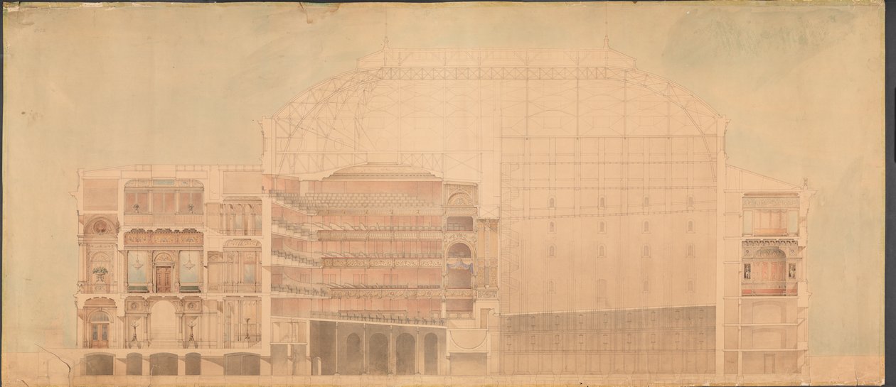 The Royal Theatre 1874. Longitudinal Section by Jens Vilhelm Dahlerup