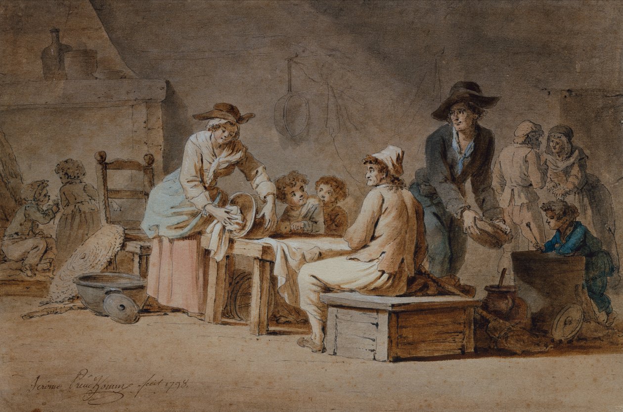 A Peasant Family in an Interior by Jerome Preudhomme