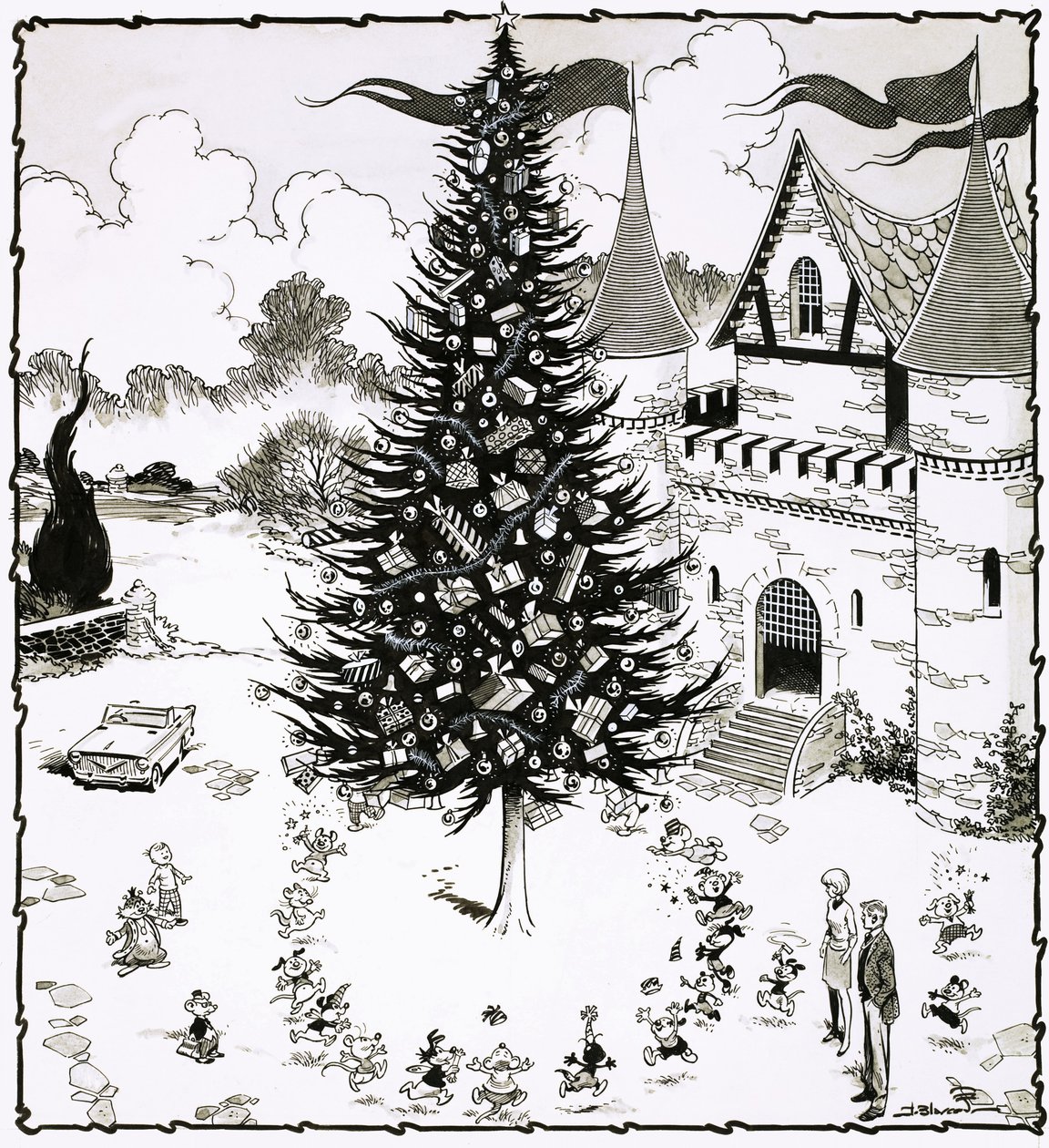 Christmas tree surrounded by dancing animals by Jesus Blasco