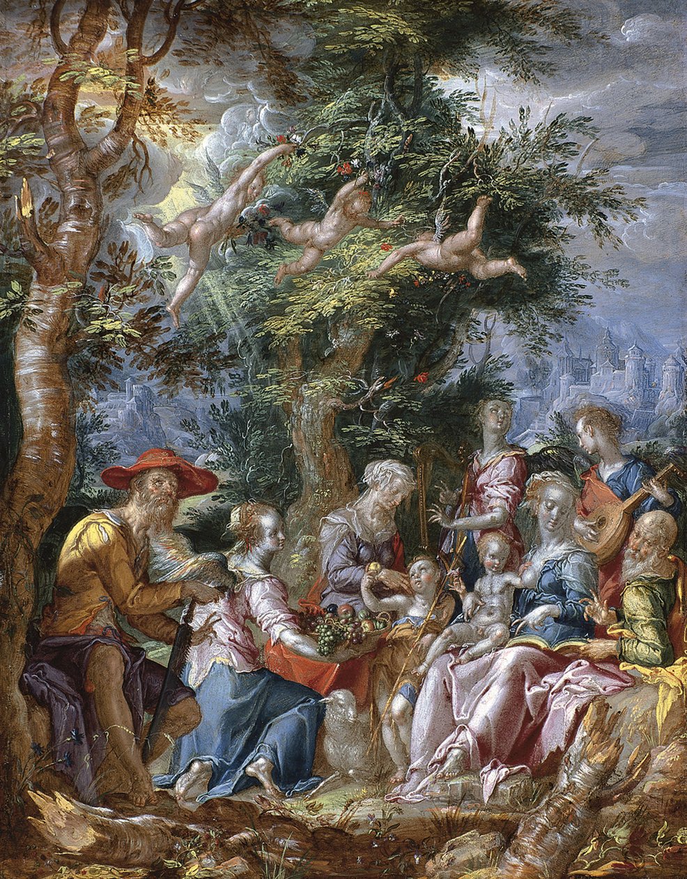 The Holy Family with Saints and Angels by Joachim Wtewael or Utewael