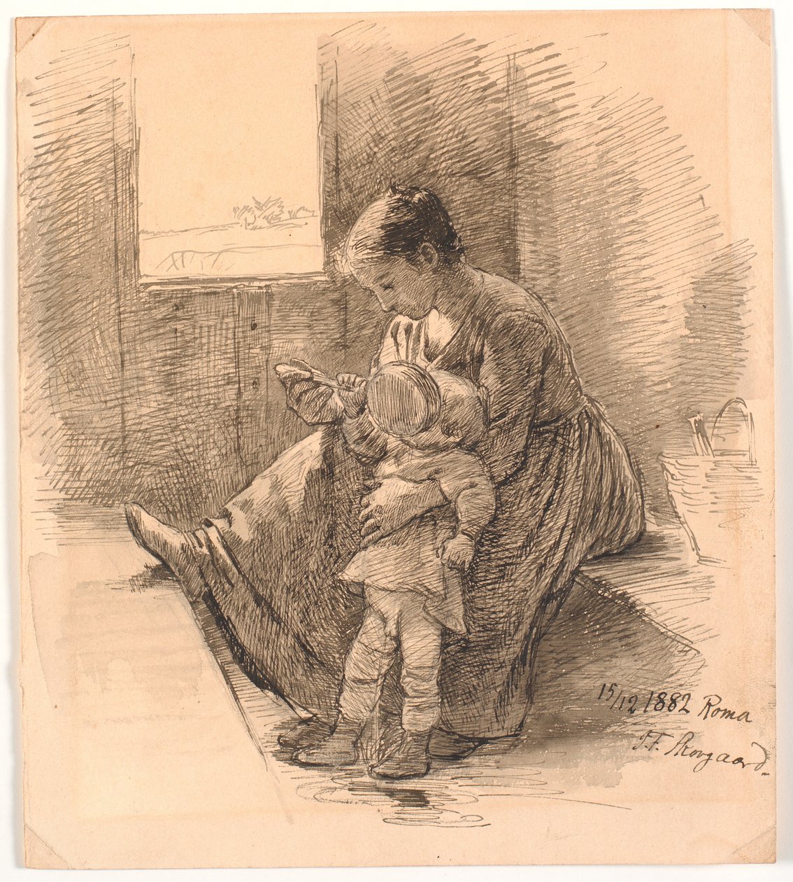 Woman and Child in a Railway Compartment by Joakim Frederik Skovgaard