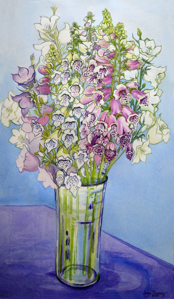 Foxgloves and Campanulas by Joan Thewsey