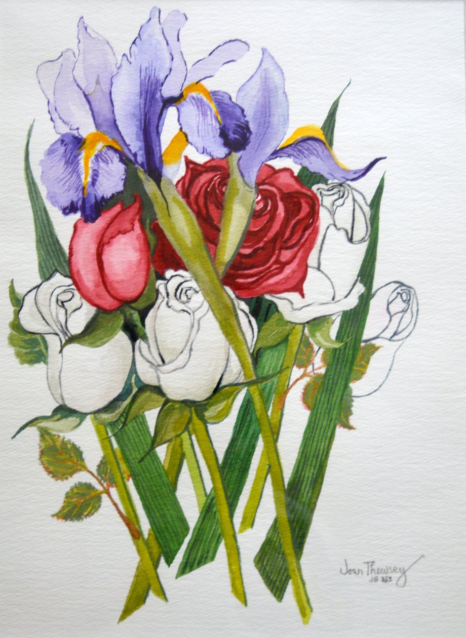 Irises and Roses by Joan Thewsey