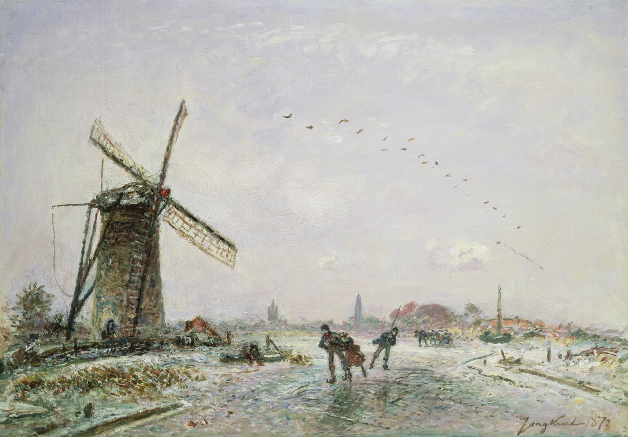 Ice Skaters in Holland, 1872 by Johan Barthold Jongkind