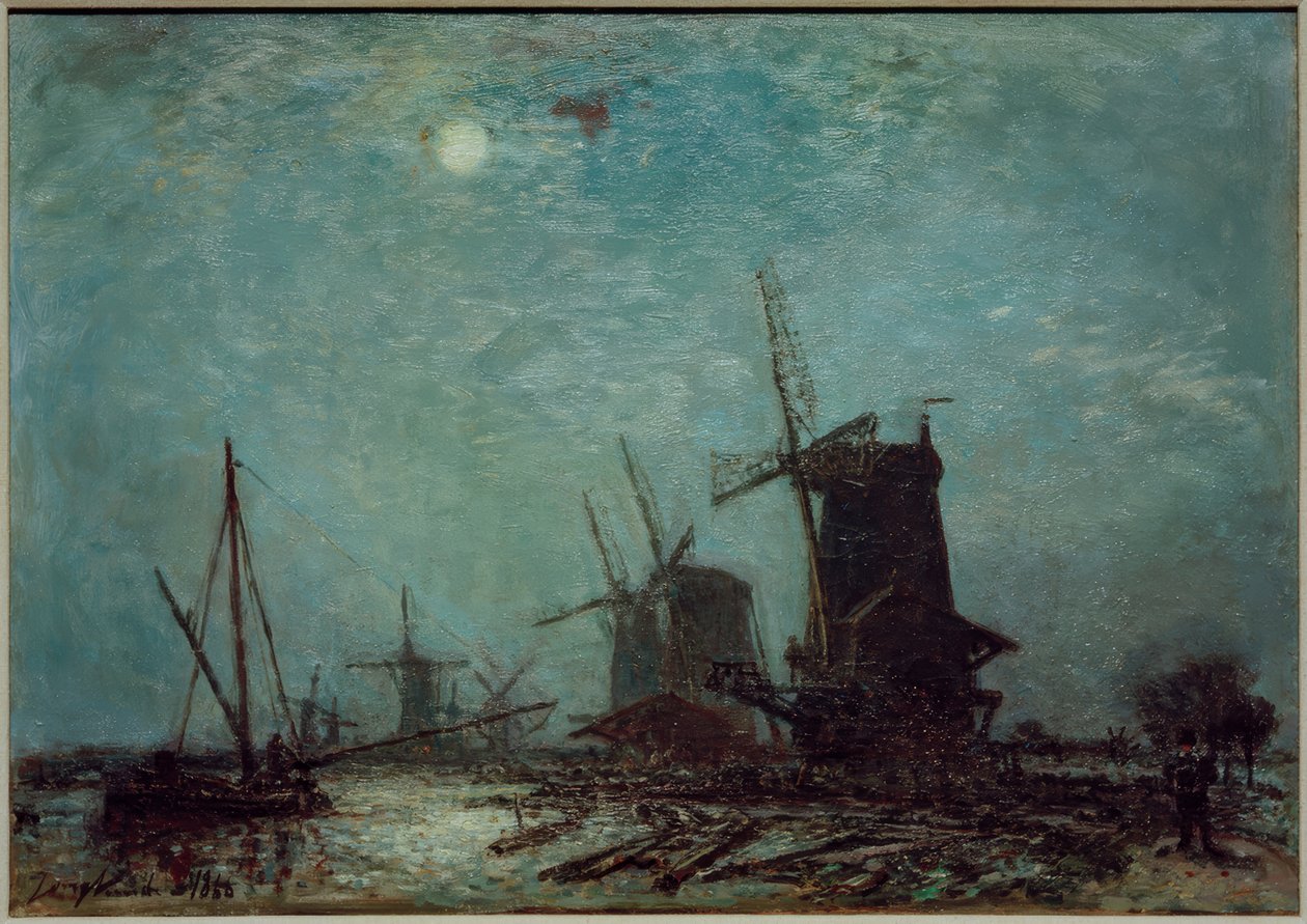 Mills on a Canal by Johan Barthold Jongkind