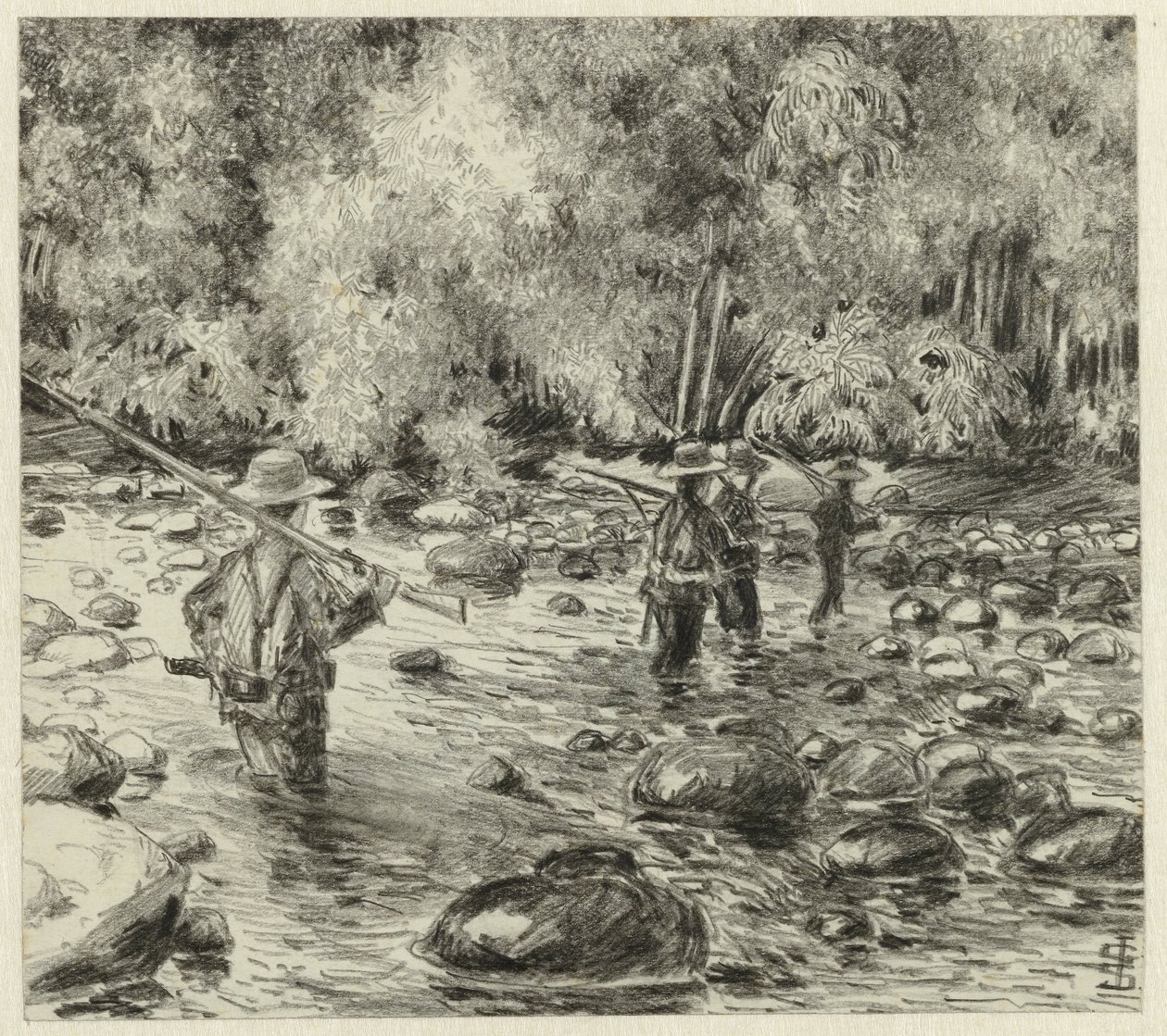 Soldiers Wading Through a River by Johan Gerard Sinia