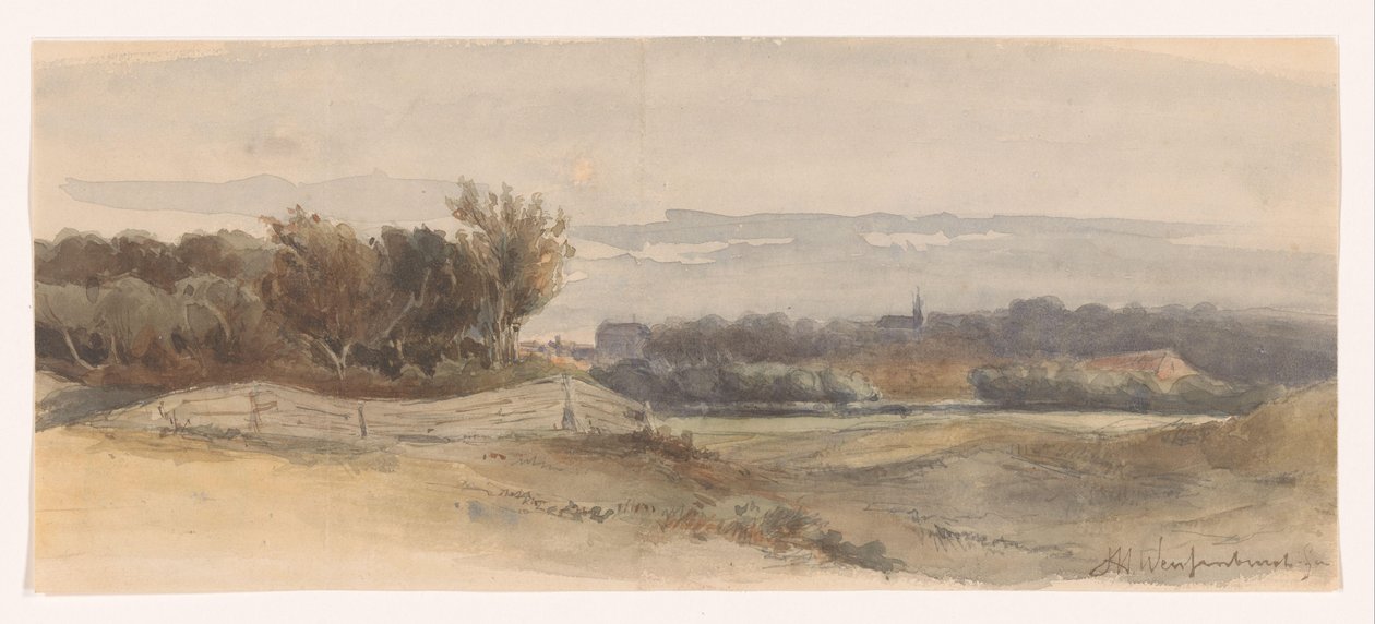 Panoramic Landscape by Johan Hendrik Weissenbruch (signed by artist)