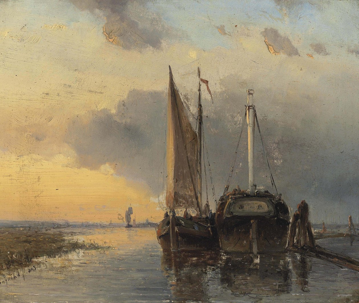 Harbour on a Dutch River by Johan Jongkind