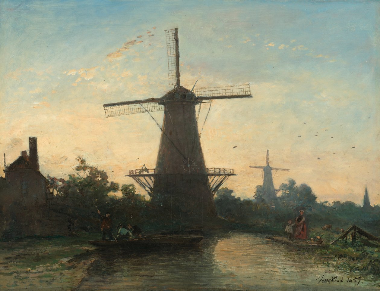 Mills near Rotterdam by Johan Jongkind