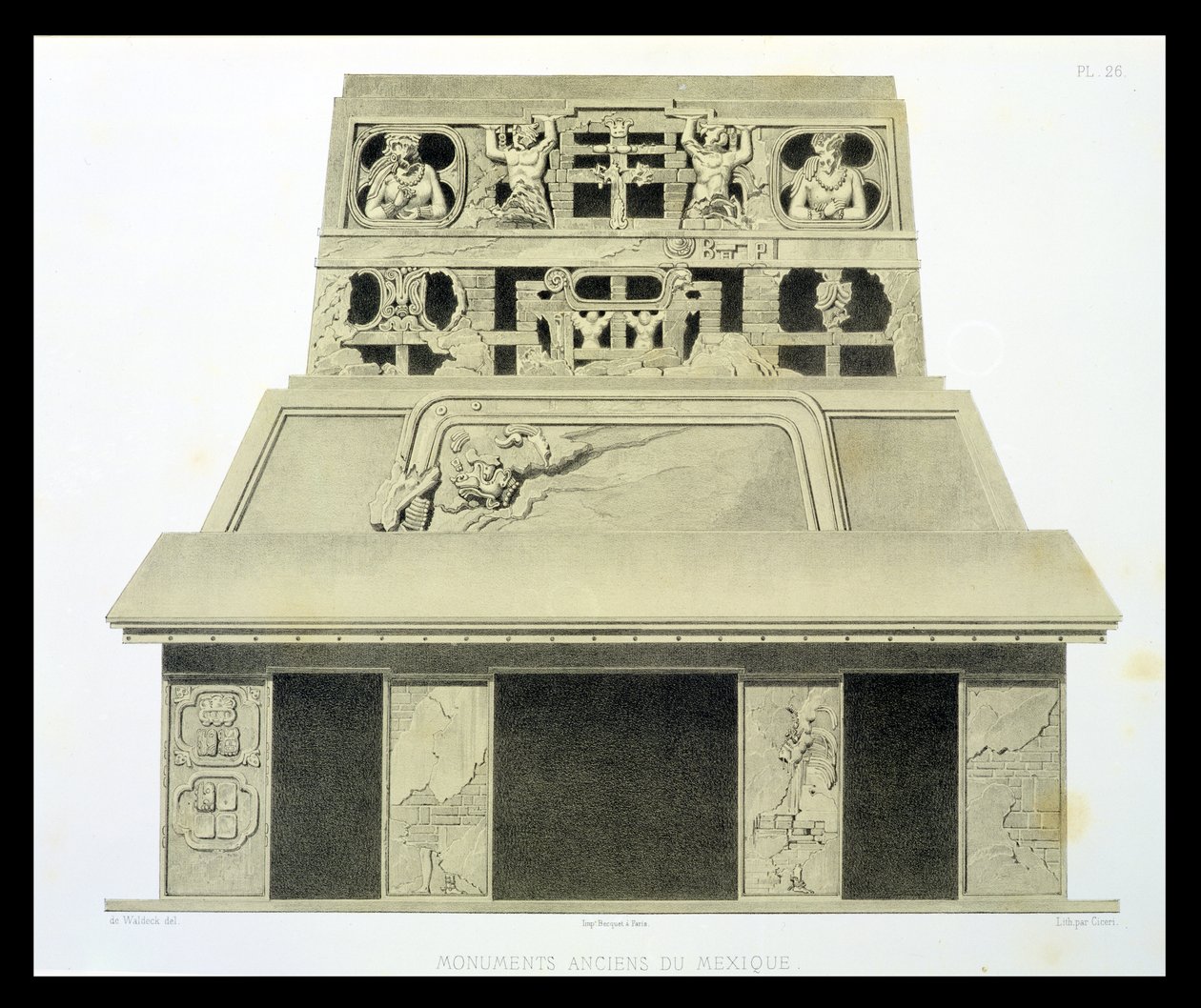 Facade of the Temple of the Sun, Palenque, Plate 26 from 