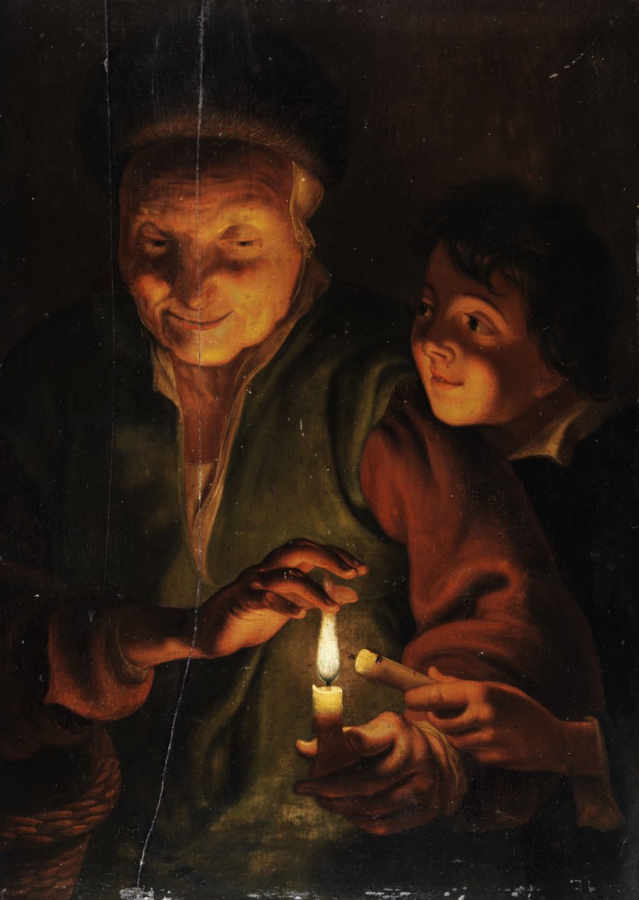 Old Woman with Boy by Candlelight by Johann Georg Trautmann