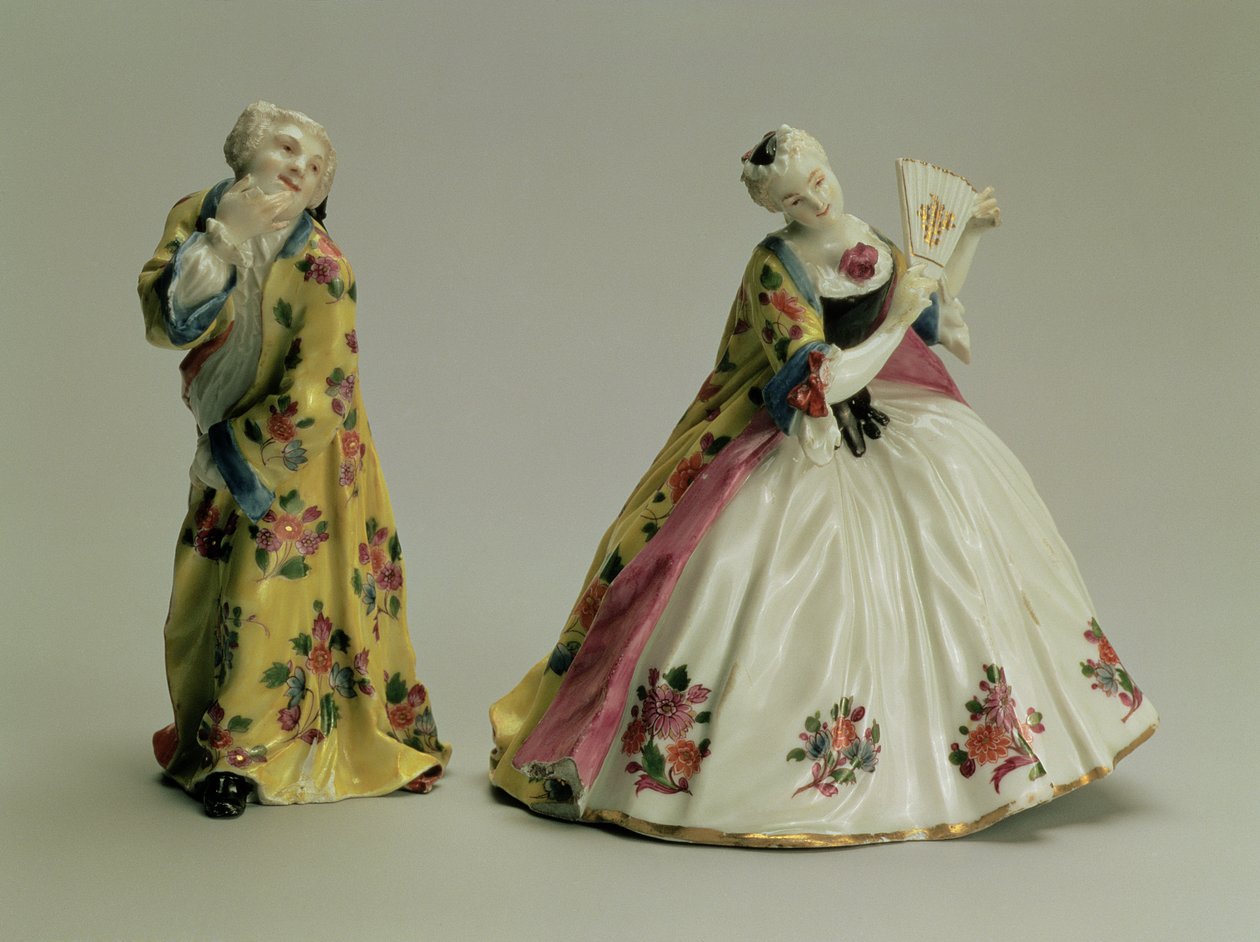 Pair of figures: Man in an Oriental Robe and Lady with a Fan, Meissen, 1736 by Johann Joachim Kaendler