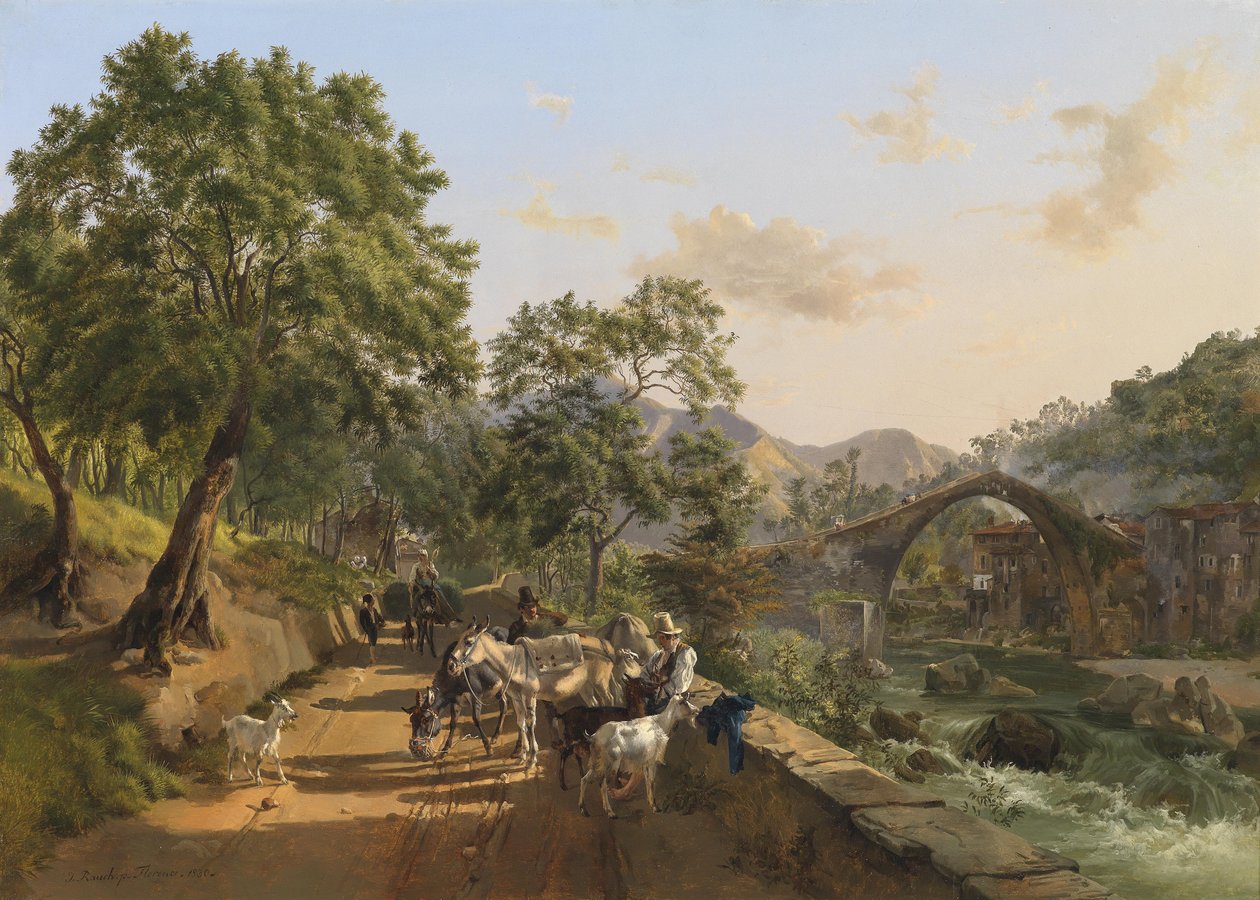 Rest on the Road (Bridge of Loro Ciuffena, Arezzo) by Johann Nepomuk Rauch