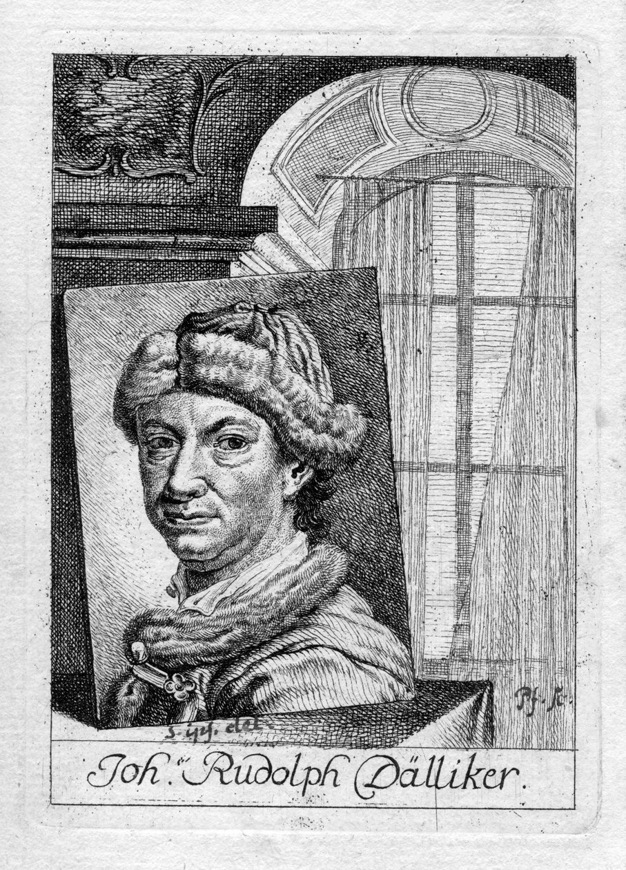 Engraved Self-Portrait by Johann Rudolf Dälliker