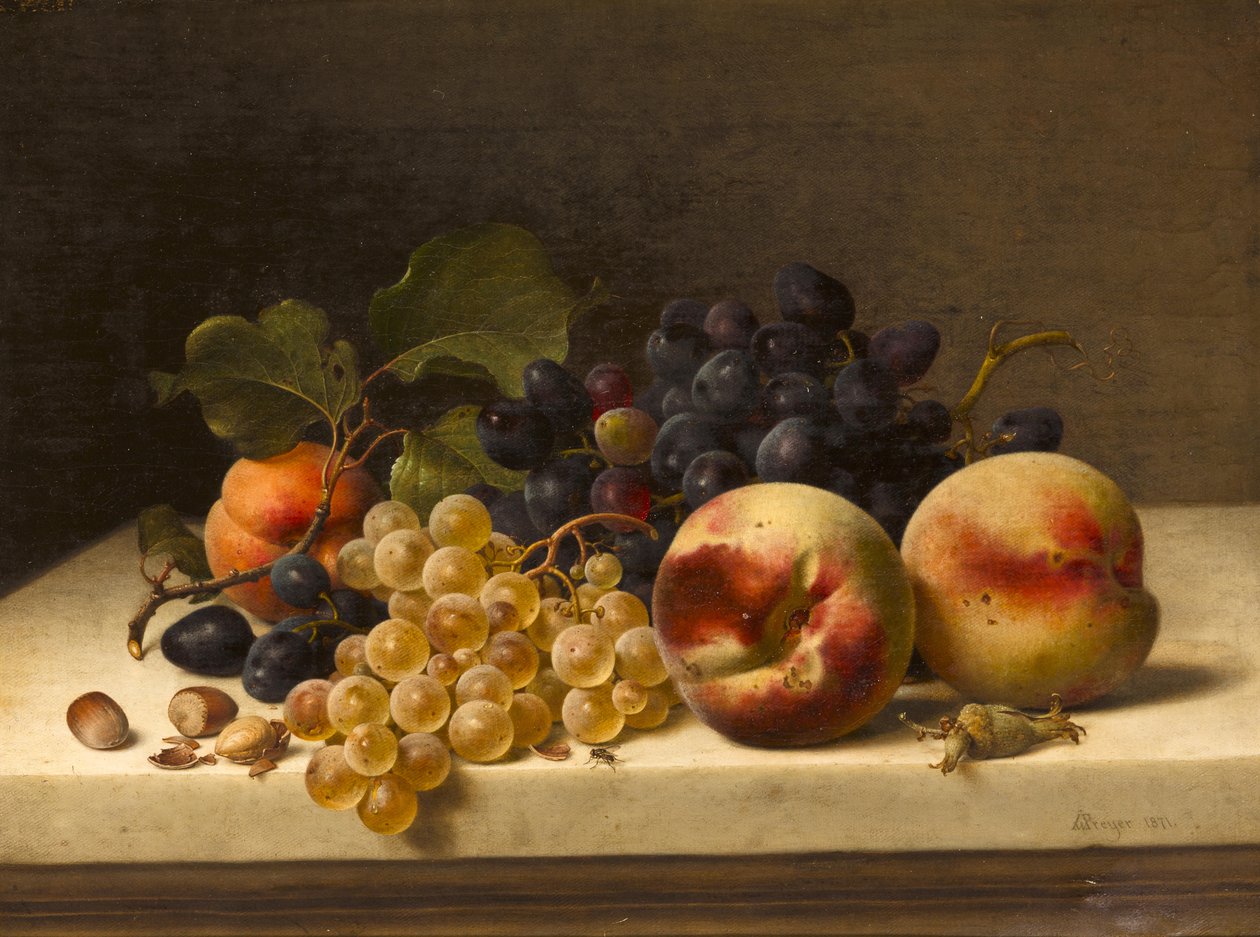 Still Life with Plums, Grapes, and Hazelnuts by Johann Wilhelm Preyer